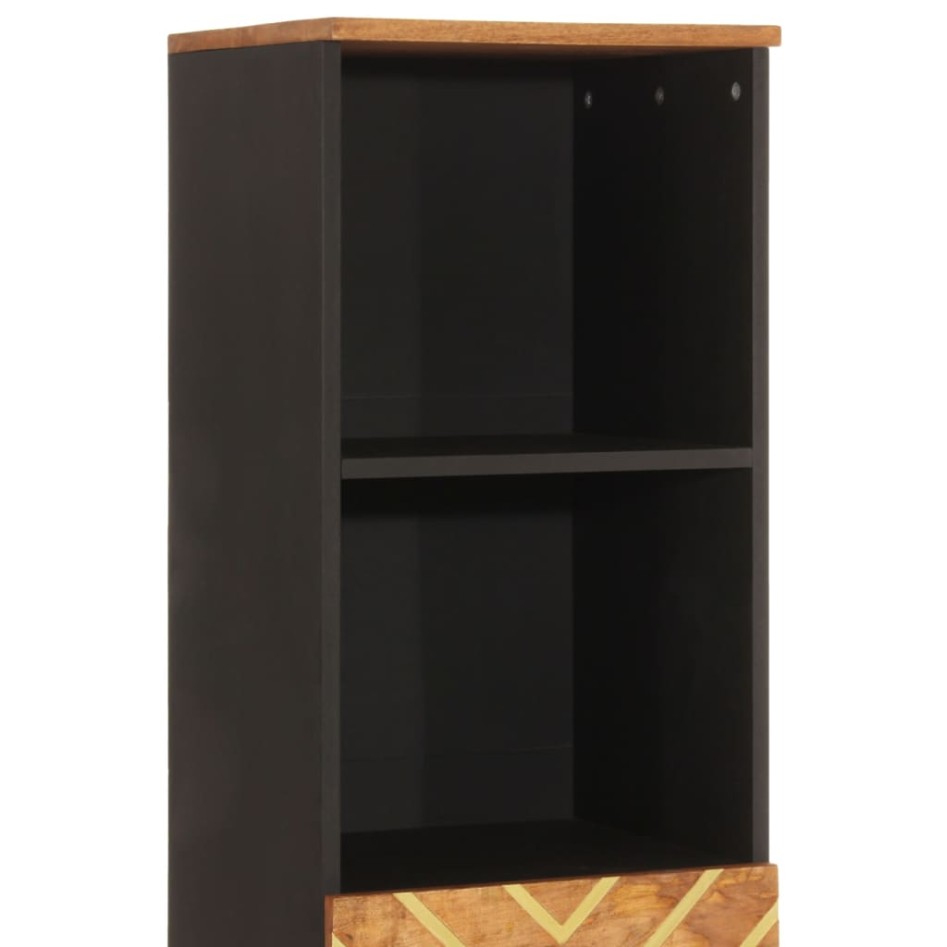 Mueble de baño madera maciza mango marrón negro 38x33,5x160