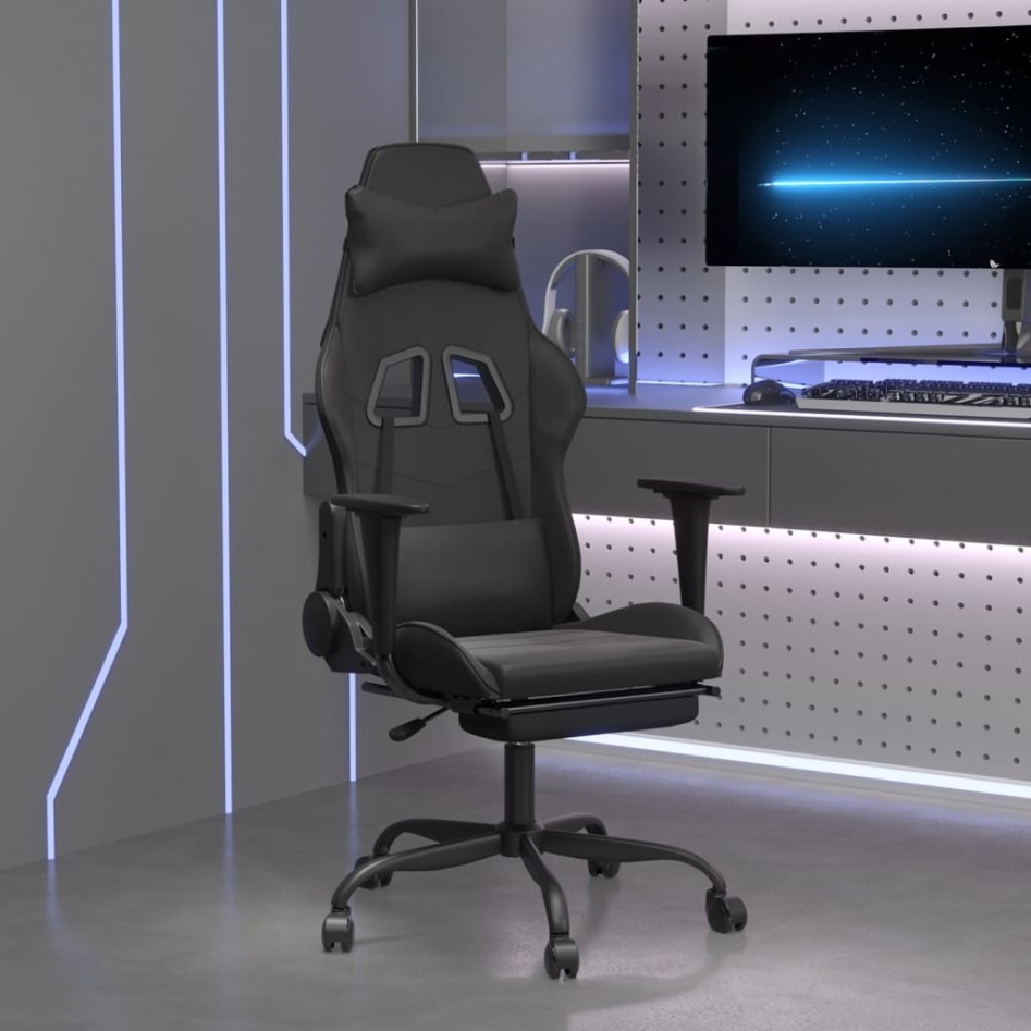 Silla gaming de masaje y reposapiés cuero sintético