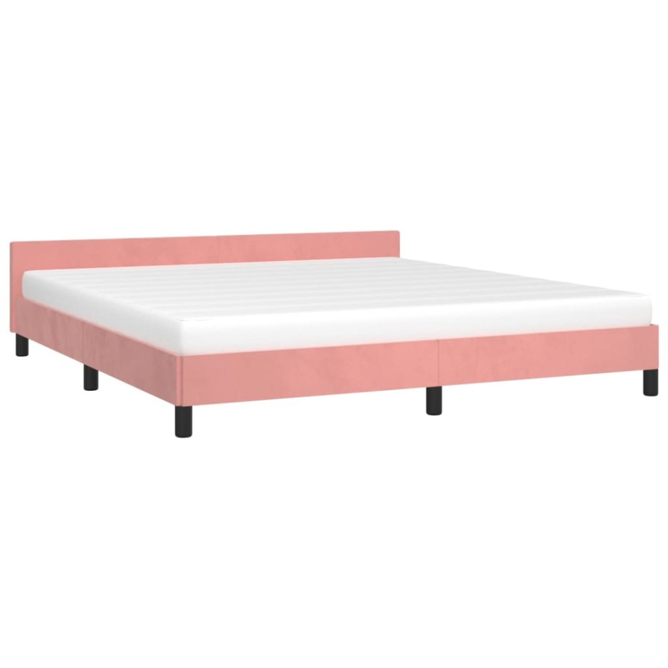 Estructura de cama con cabecero de terciopelo rosa 180x200