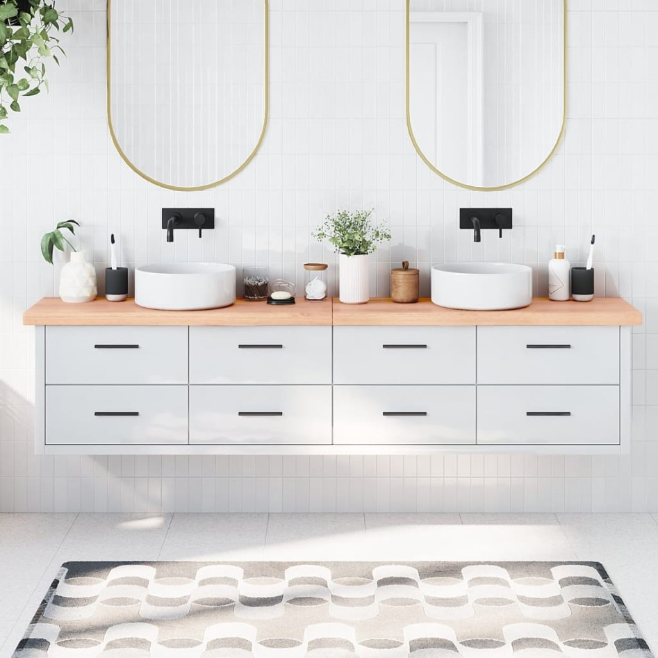 Encimera baño madera maciza tratada marrón claro