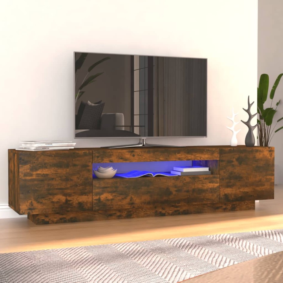 Mueble de TV con luces LED color roble ahumado 160x35x40