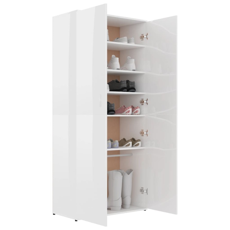 Mueble zapatero contrachapada blanco brillo 80x39x178