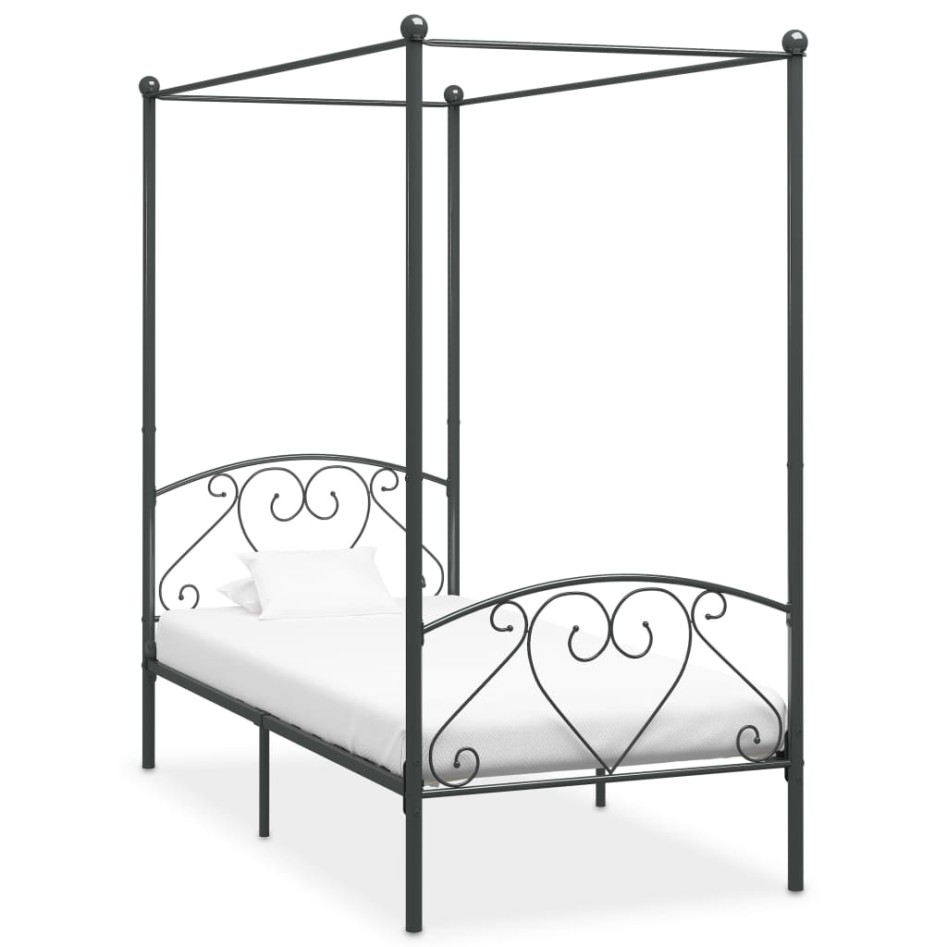 Estructura de cama con dosel metal gris 90x200