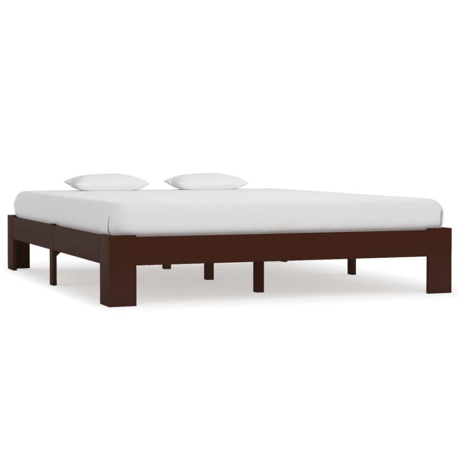 Estructura de cama madera maciza pino marrón oscuro 160x200