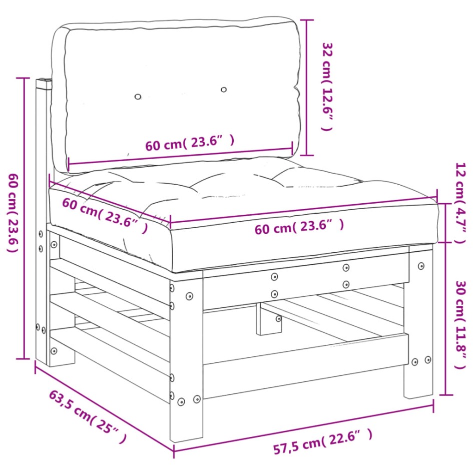Sofá central con cojines madera maciza de pino marrón