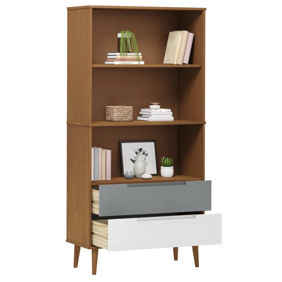 Librería MOLDE madera maciza de pino marrón 85x35x170,5