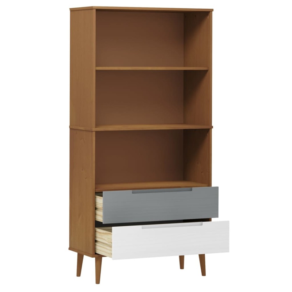 Librería MOLDE madera maciza de pino marrón 85x35x170,5