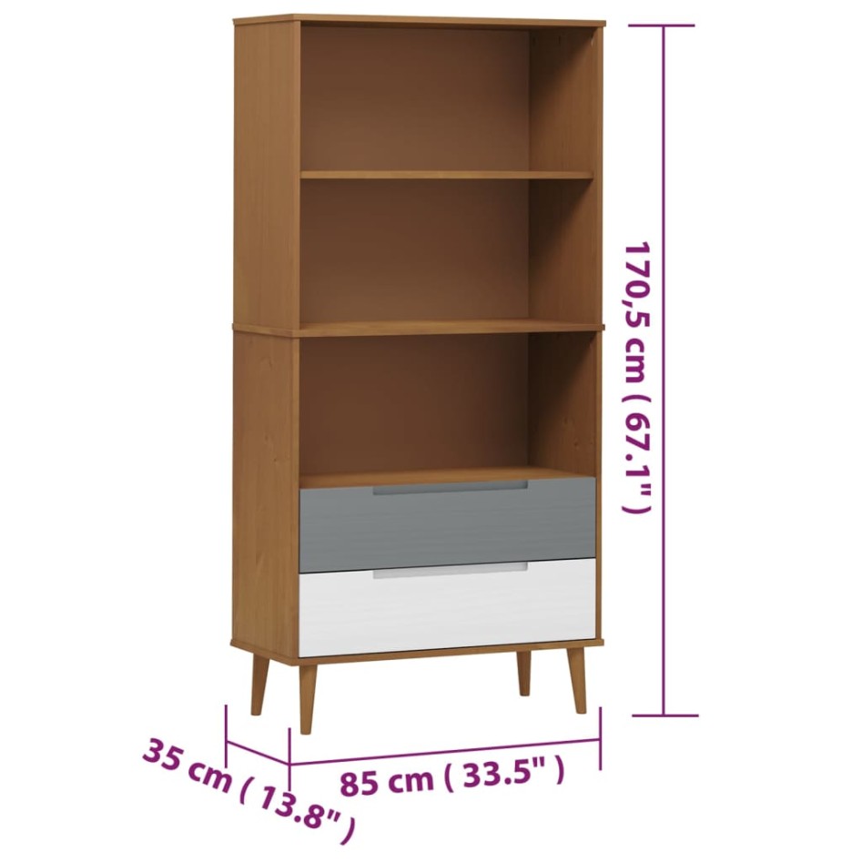 Librería MOLDE madera maciza de pino marrón 85x35x170,5