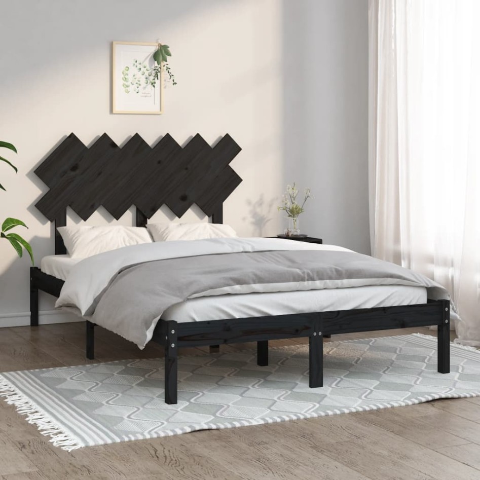 Estructura de cama madera maciza negro 120x200