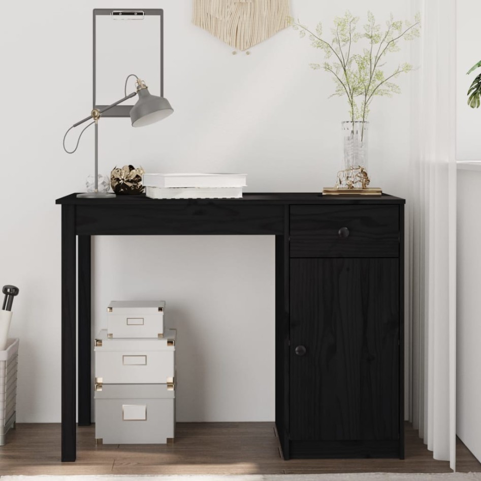 Escritorio de madera maciza de pino negro 100x50x75