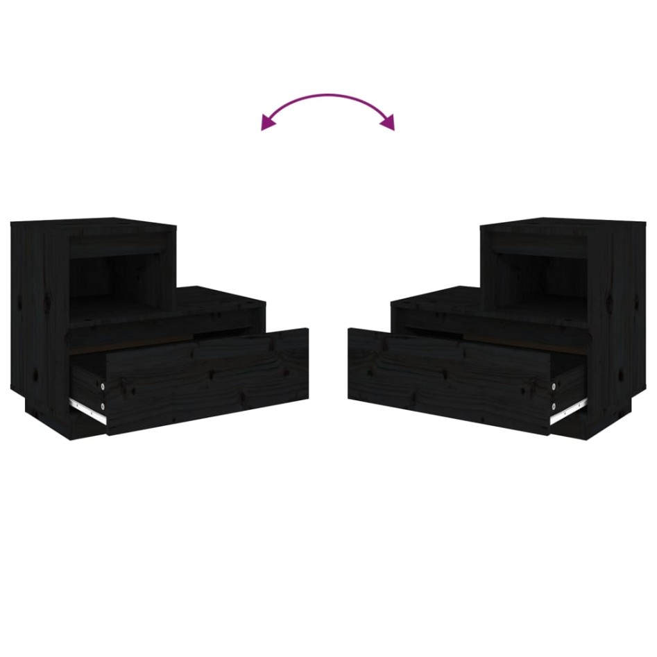 Mesitas de noche 2 uds madera maciza de pino negro 60x34x51