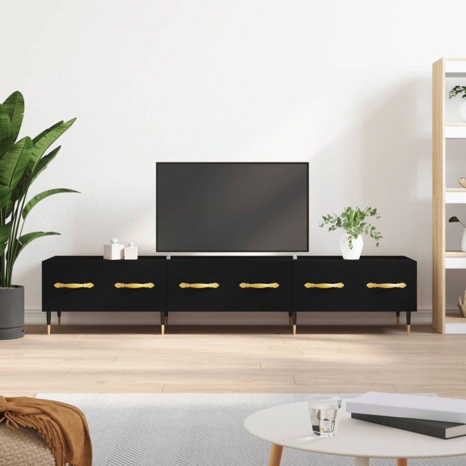 Mueble de TV madera de ingeniería negro 150x36x30