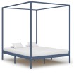 Cama con dosel de madera maciza de pino gris 180x200 cm
