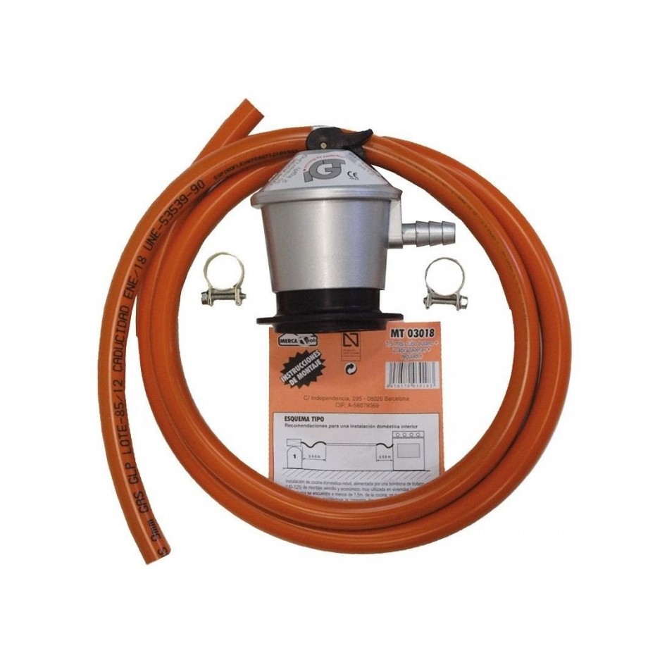 Kit regulador + manguera butano + abrazaderas