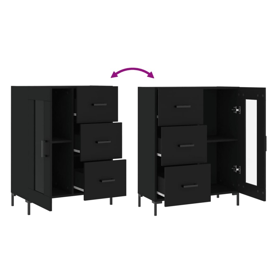 Aparador de madera de ingeniería negro 69,5x34x90