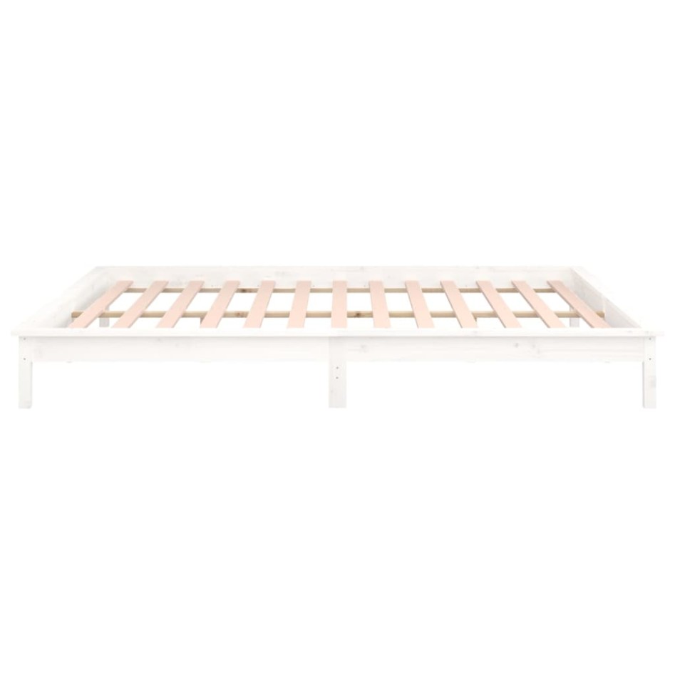 Estructura de cama con LED madera maciza blanca 160x200