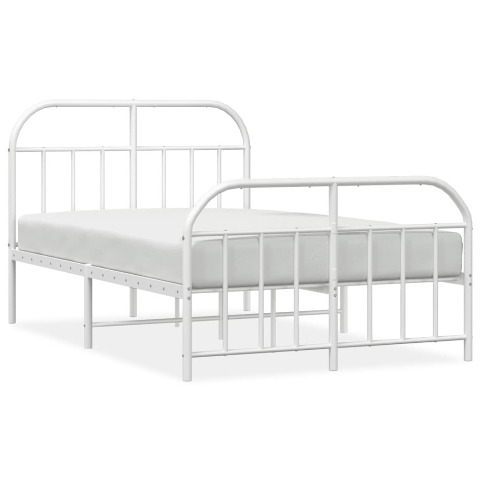 Estructura cama metal con cabecero y estribo blanco 120x200