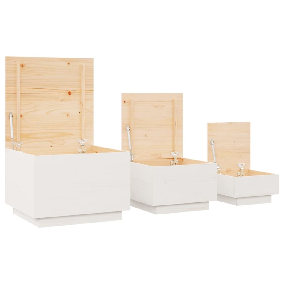 Cajas de almacenaje con tapa 3 pzas madera maciza pino