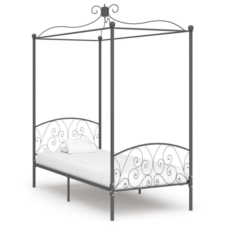Estructura de cama con dosel metal gris 90x200