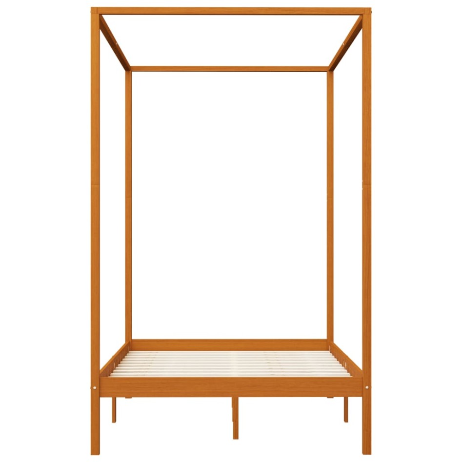 Cama con dosel de madera maciza de pino marrón miel 120x200