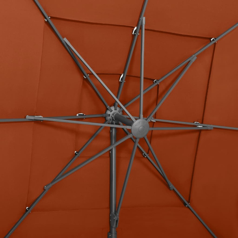 Sombrilla de 4 niveles con poste aluminio terracota 250x250