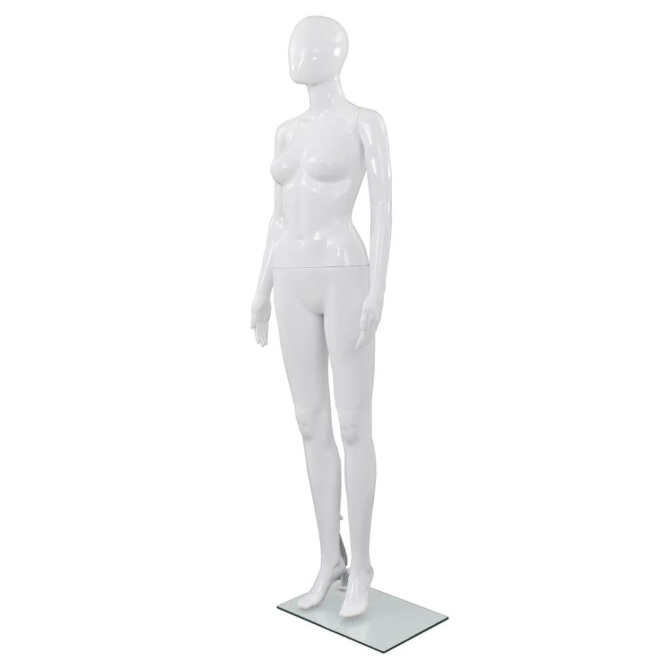 Maniquí de mujer completo base de vidrio blanco brillante