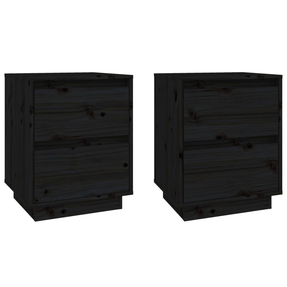 Mesitas de noche 2 uds madera maciza de pino negro 40x35x50