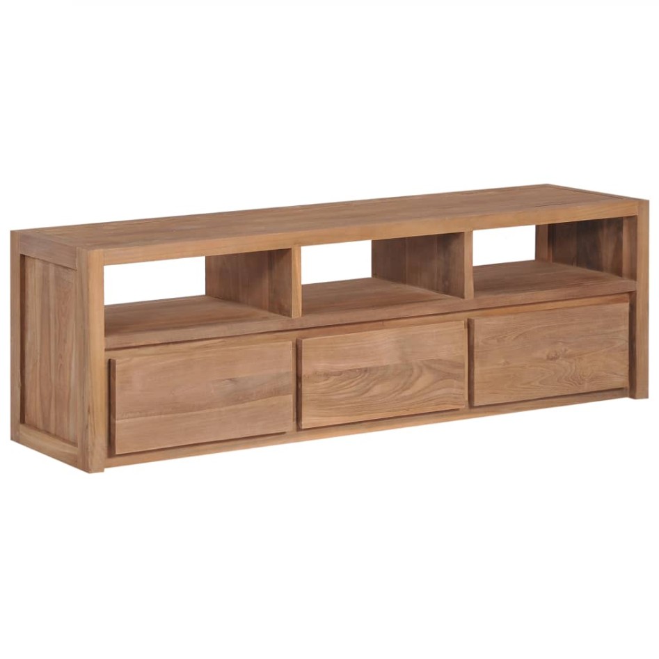 Mueble para TV madera teca maciza acabado natural 120x30x40