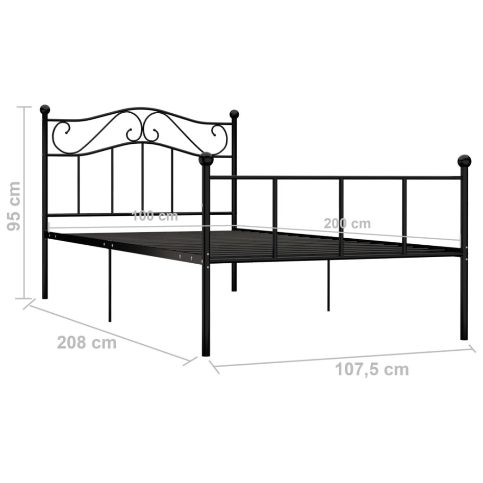 Estructura de cama de metal negro 100x200