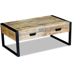 Mesa de centro con 2 cajones madera maciza mango 100x60x40