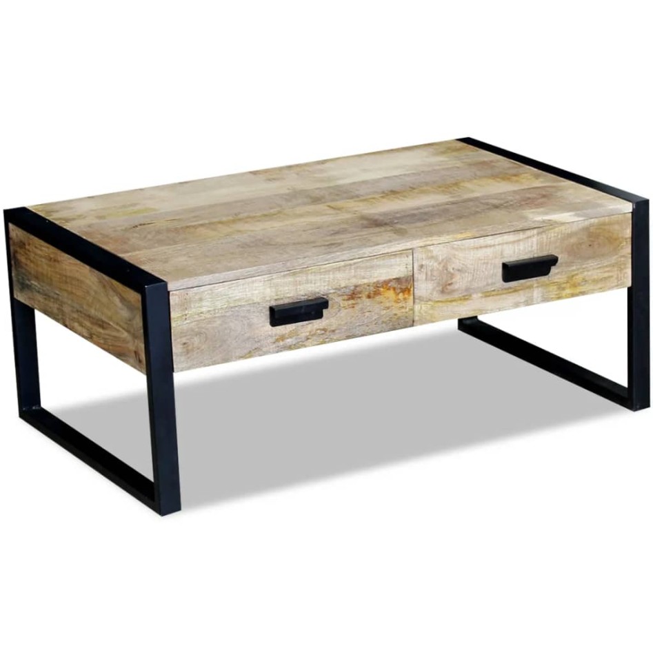 Mesa de centro con 2 cajones madera maciza mango 100x60x40