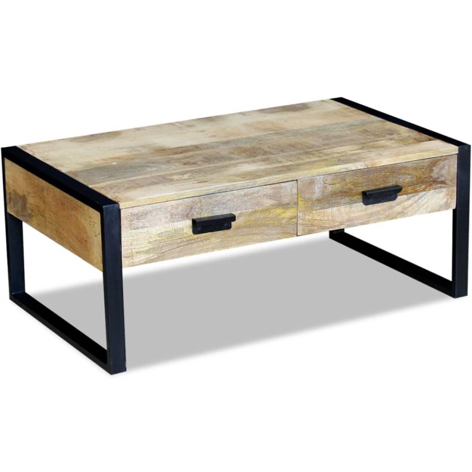 Mesa de centro con 2 cajones madera maciza mango 100x60x40