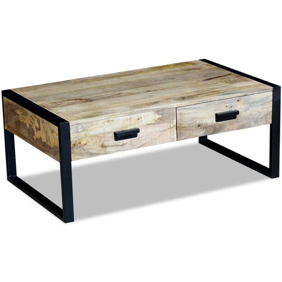 Mesa de centro con 2 cajones madera maciza mango 100x60x40