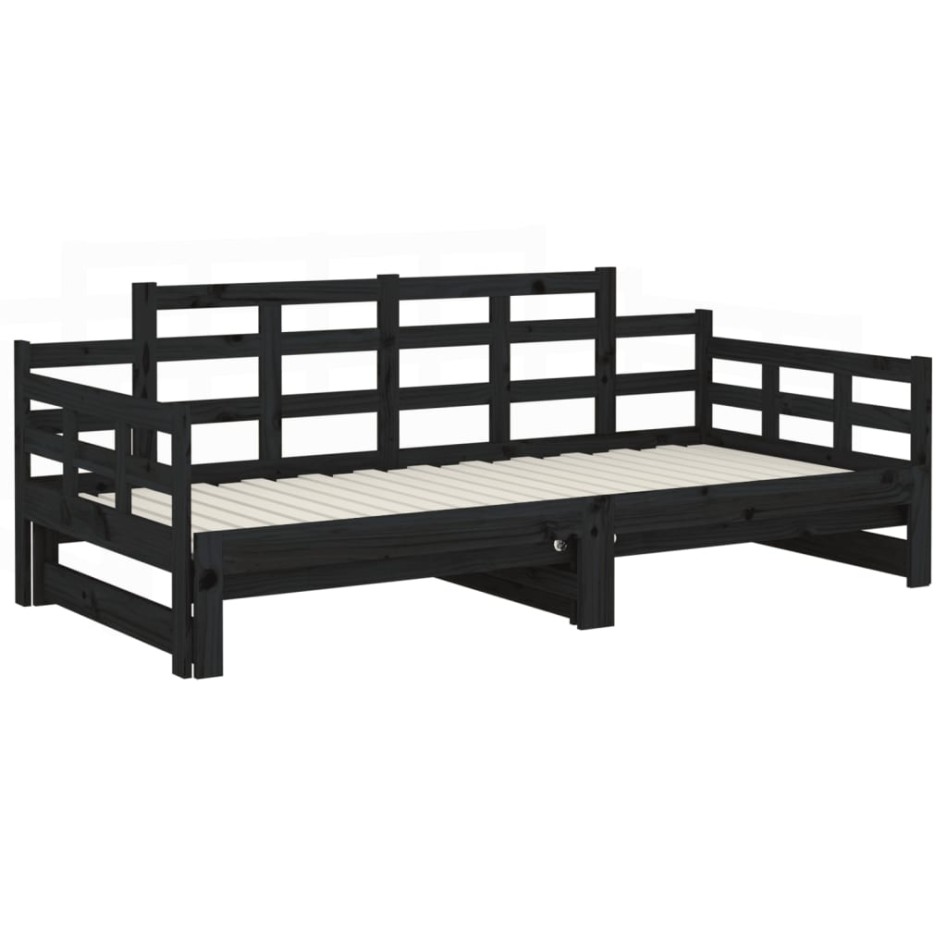 Sofá cama extraíble madera maciza de pino negro 2x(90x200)