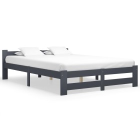 Estructura de cama madera maciza de pino gris oscuro 120x200