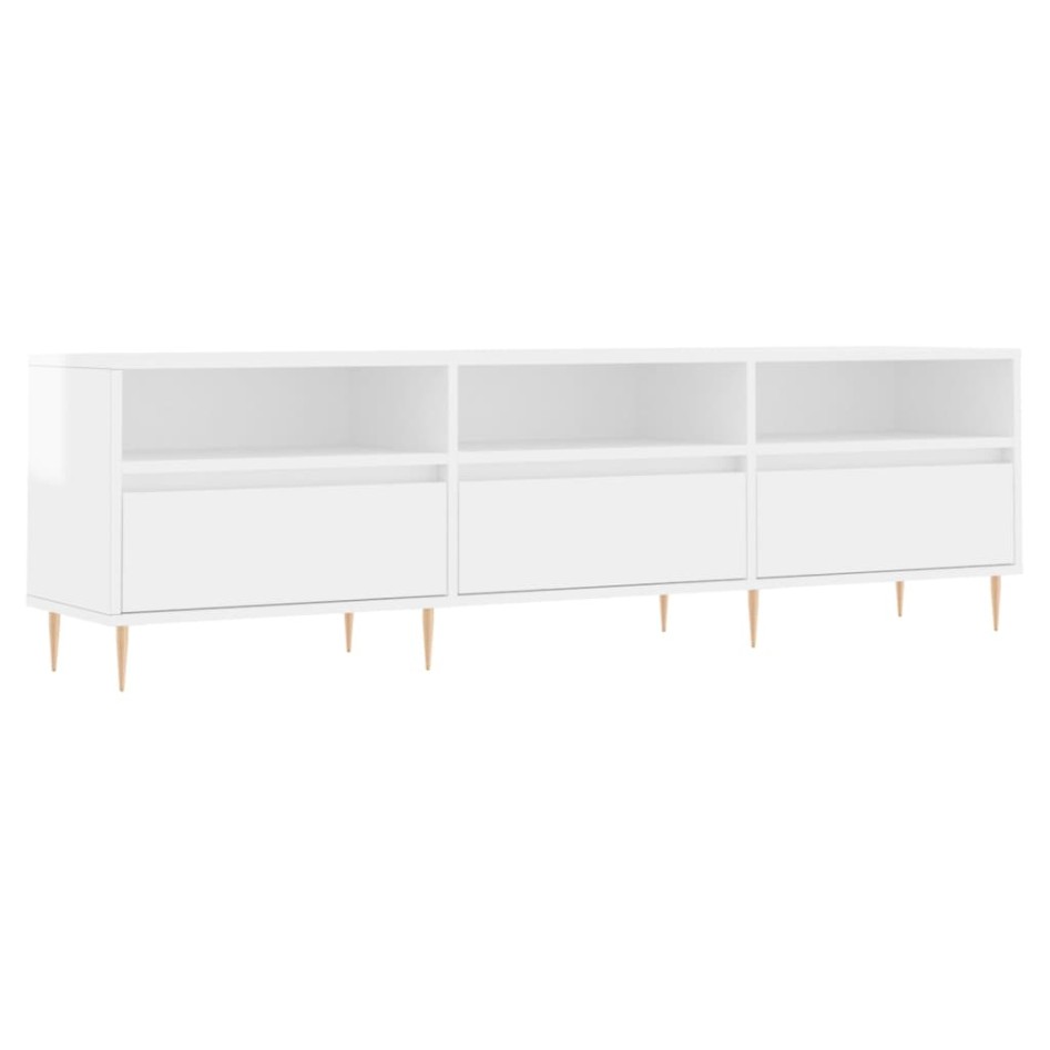 Mueble de TV madera contrachapada blanco brillo 150x30x44,5