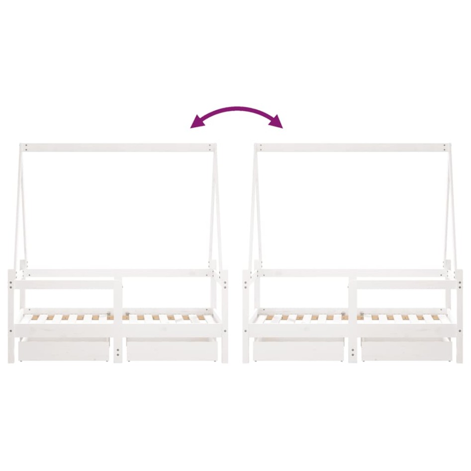 Estructura cama niños con cajones madera pino blanco 70x140