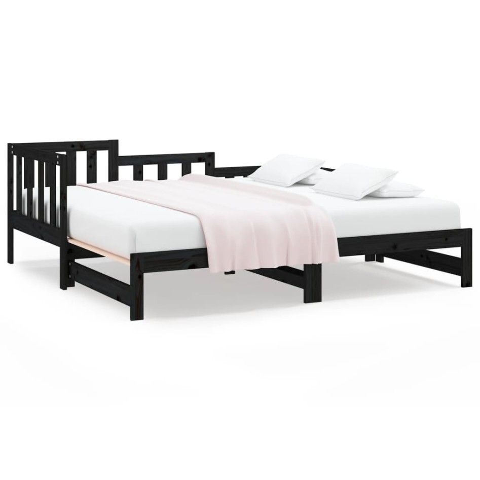 Sofá cama extraíble madera maciza de pino negro 2x(90x190)