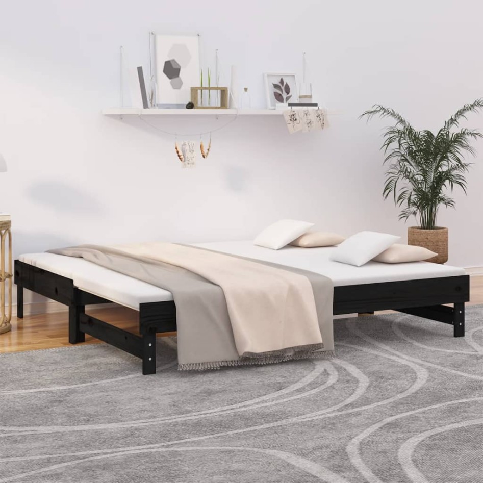 Sofá cama extraíble madera maciza de pino negro 2x(90x190)