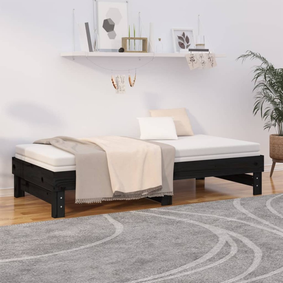 Sofá cama extraíble madera maciza de pino negro 2x(90x190)