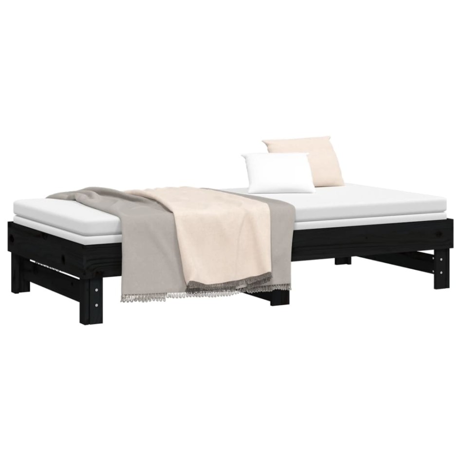 Sofá cama extraíble madera maciza de pino negro 2x(90x190)