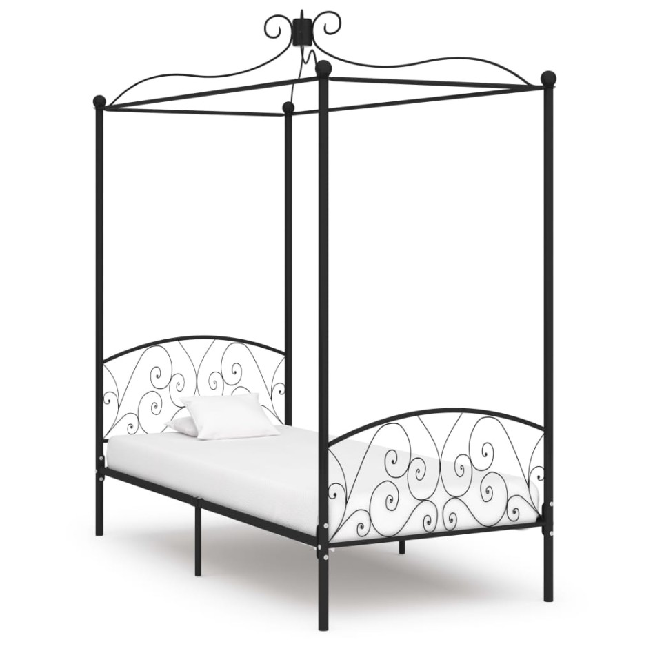 Estructura de cama con dosel metal negro 100x200