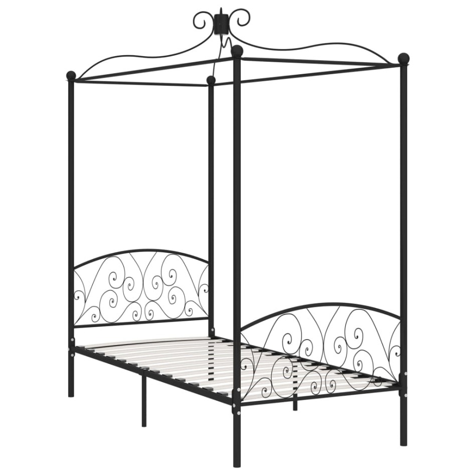 Estructura de cama con dosel metal negro 100x200