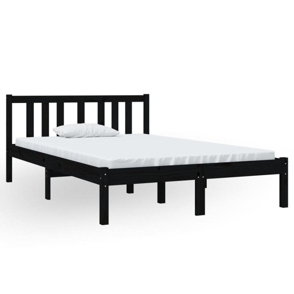 Estructura de cama madera maciza negra 120x190
