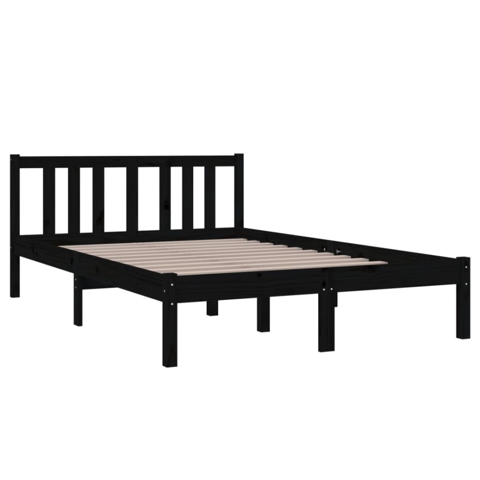 Estructura de cama madera maciza negra 120x190