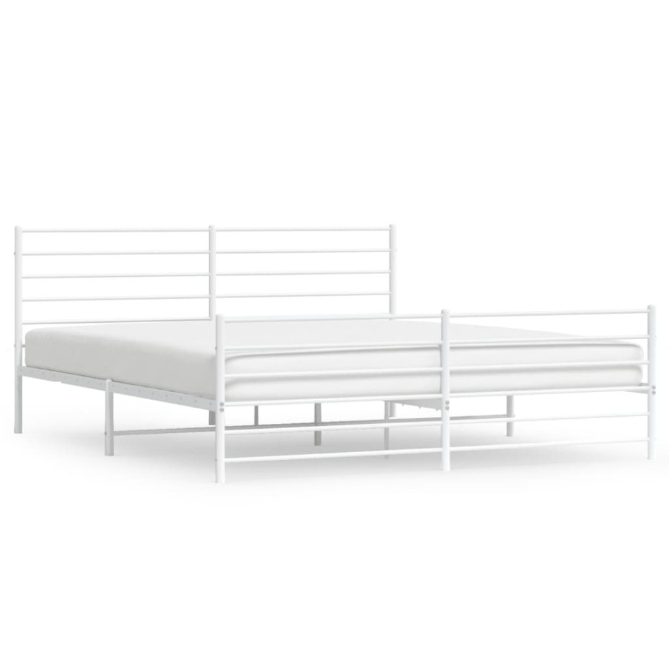 Estructura cama metal con cabecero y estribo blanco 180x200