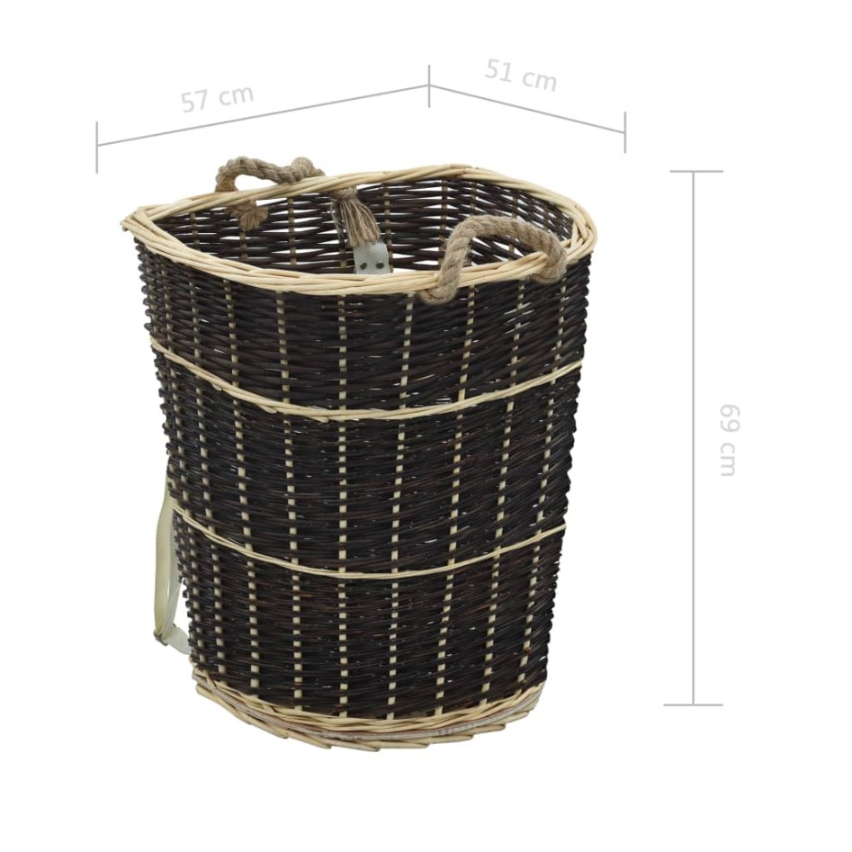 Cesto para leña con correas transporte sauce natural