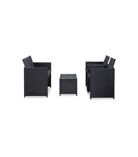 Set de muebles de jardín en ratán sintético y cojines, modelo Merico Negro