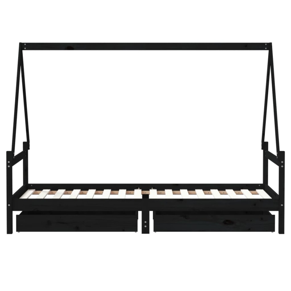 Estructura de cama niños con cajones madera pino negro