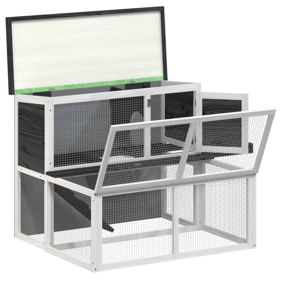 Conejera de madera maciza de pino gris 102x90x84,5